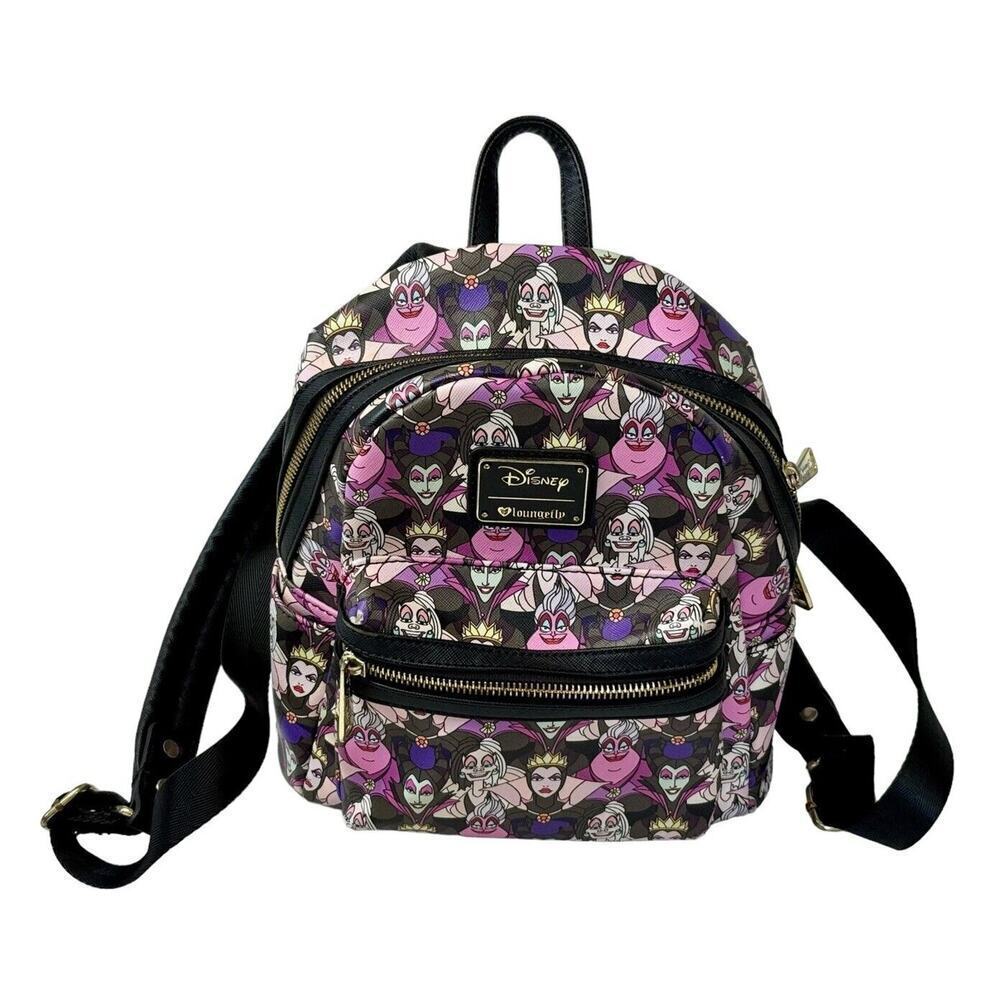DISNEY LOUNGEFLY Villains Mini Backpack Ursula Cruella Maleficent Evil Queen Bag
